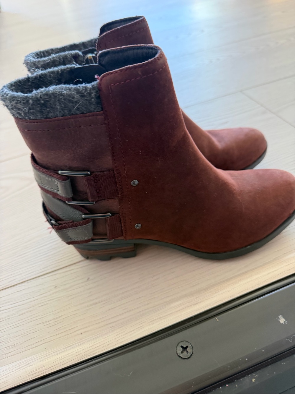 Sorel Women's Burgundy Suede Ankle Booties with Wool Cuff